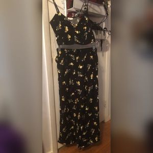 Two Piece Black and Floral Set